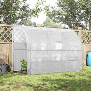 Lean-to greenhouse with windows and 2 zippered doors, white