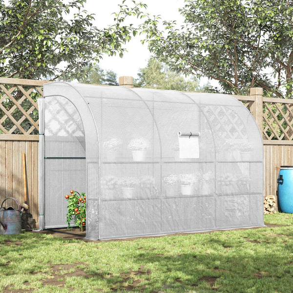 Lean-to greenhouse with windows and 2 zippered doors, white