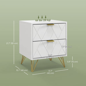 Table de chevet moderne avec 2 tiroirs, blanche