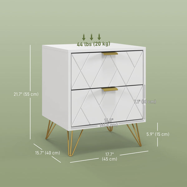 Table de chevet moderne avec 2 tiroirs, blanche