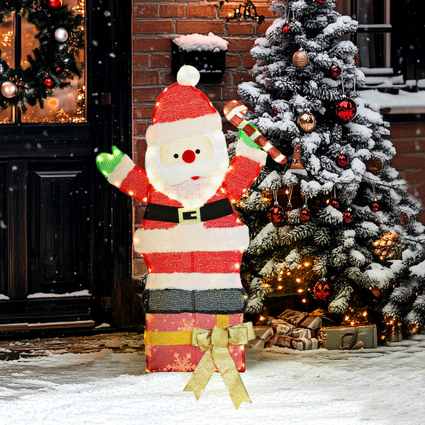 Père Noël illuminé de 90 cm avec 97 LED, piquets et attaches zippées