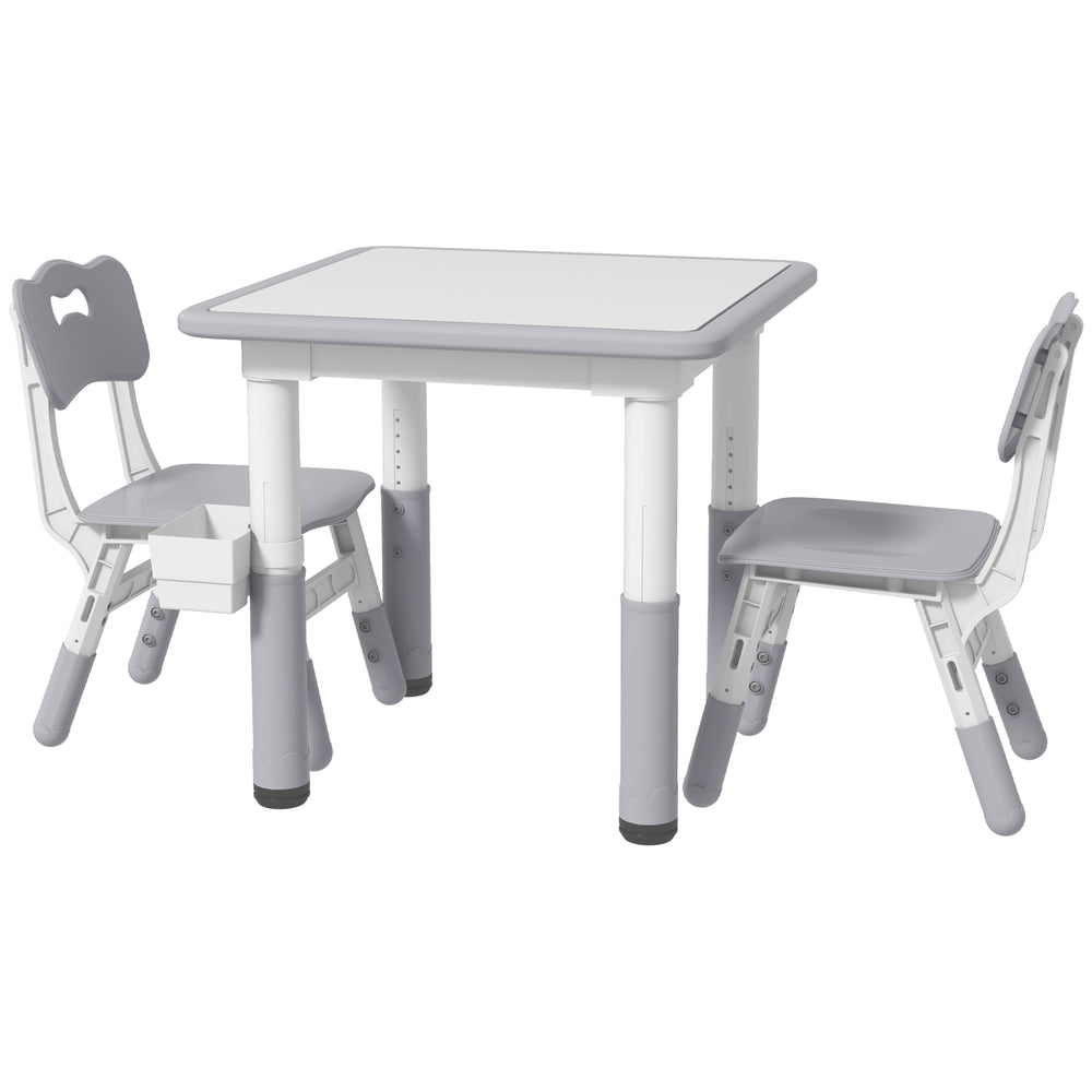 Ensemble table et chaises 3 pièces, hauteur réglable, avec rangement, gris