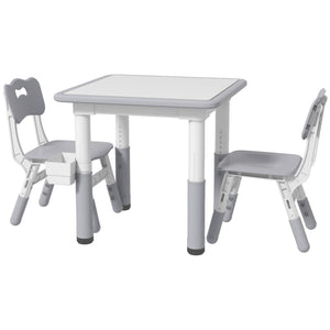 Ensemble table et chaises 3 pièces, hauteur réglable, avec rangement, gris