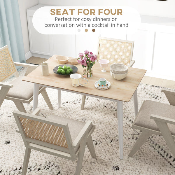 Table de salle à manger de style campagnard, avec structure en pin, couleur naturelle.