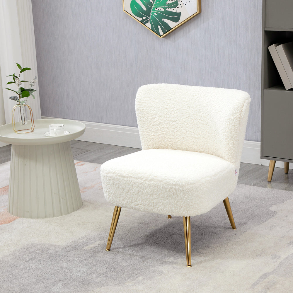 Fauteuil de salon avec rembourrage moelleux et pieds dorés, blanc