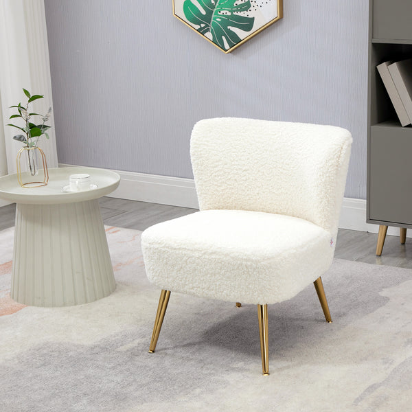 Fauteuil de salon avec rembourrage moelleux et pieds dorés, blanc