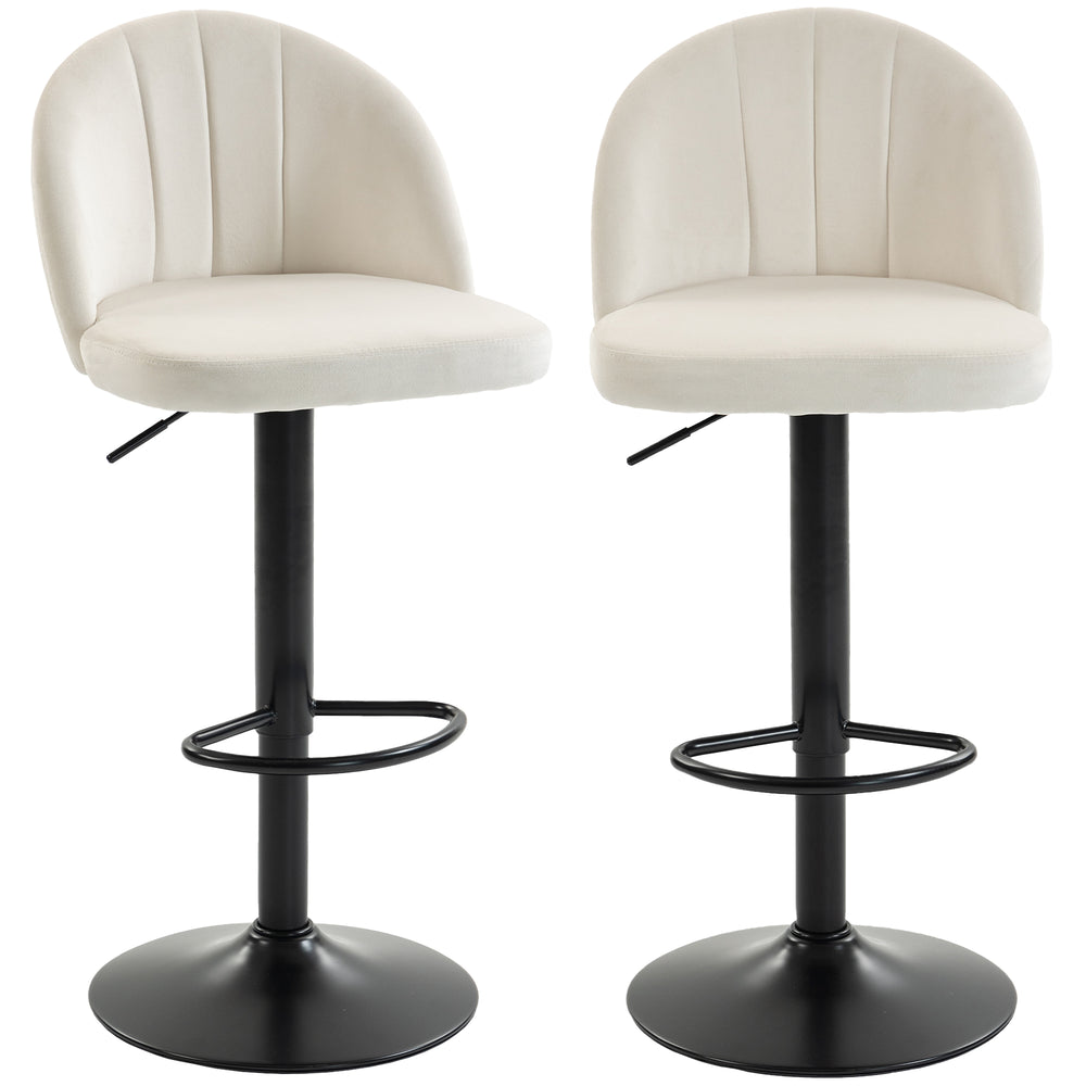 Set of 2 Swivel Bar Stools with Footrest, Cream White