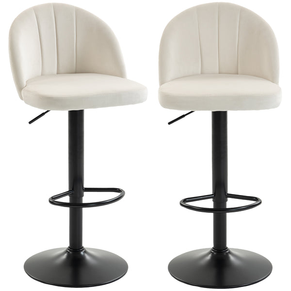 Ensemble de 2 tabourets de bar pivotants avec repose-pieds, blanc crème