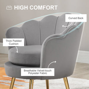 Fauteuil d'appoint lotus en tissu velours avec pieds en métal doré, gris