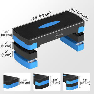 Plateforme de step aérobique réglable sur 3 hauteurs avec surface antidérapante – Bleu