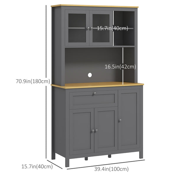 Armoire de cuisine 5 portes avec étagères réglables, grise