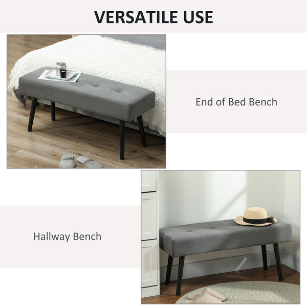 Banc ottoman rembourré en velours côtelé avec pieds en acier, gris