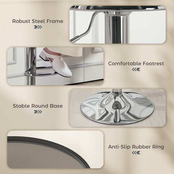 Set of 2 steel bar stools, silver