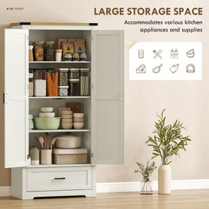 Armoire de cuisine de style ferme avec 2 portes, un tiroir et des étagères réglables, blanc crème