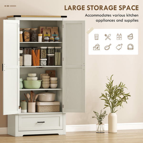 Armoire de cuisine de style ferme avec 2 portes, un tiroir et des étagères réglables, blanc crème