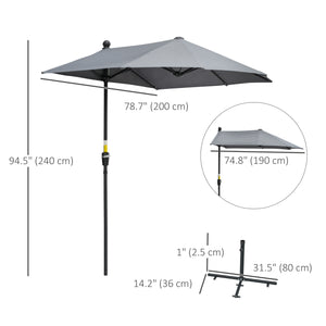 Parasol de 6 pieds avec toile double face, manivelle et base, gris