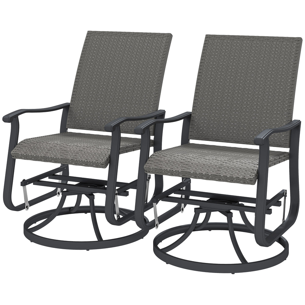 Set of 2 Rattan Patio Glider, Wicker Outdoor Glider Swivel Chair with Steel Frame, High Back for Backyard Porch, Grey