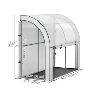 Lean-to greenhouse with zippered doors and windows, white