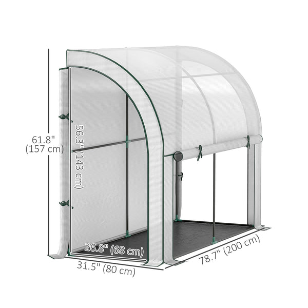 Lean-to greenhouse with zippered doors and windows, white