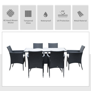 Ensemble de salle à manger de jardin 7 pieces avec coussins rembourré, résistant aux UV, pour véranda, jardin et terrasse, gris