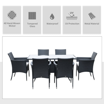 Outsunny 7 Piece Garden Dining Set with Padded Cushions, UV Resistant, for Porch, Garden and Patio, Grey