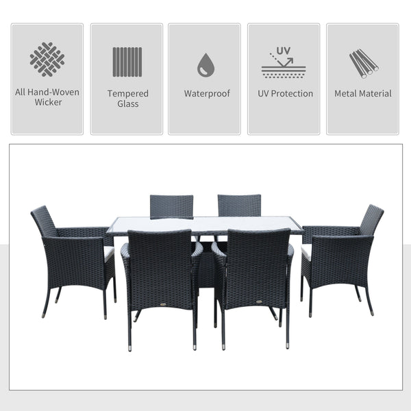 Ensemble de salle à manger de jardin 7 pieces avec coussins rembourré, résistant aux UV, pour véranda, jardin et terrasse, gris