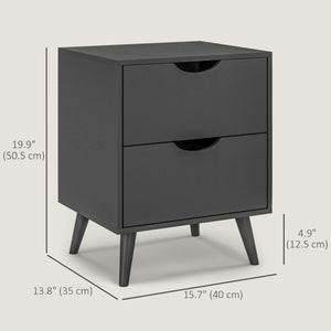 Table de chevet moderne avec 2 tiroirs et pieds en pin pour chambre et salon, noir
