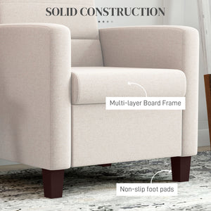 Fauteuil en tissu avec coussin d'assise et patins antidérapants, blanc crème