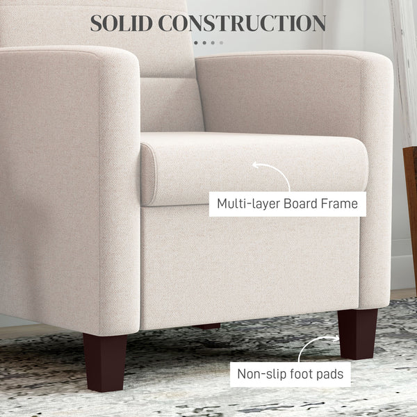 Fauteuil en tissu avec coussin d'assise et patins antidérapants, blanc crème