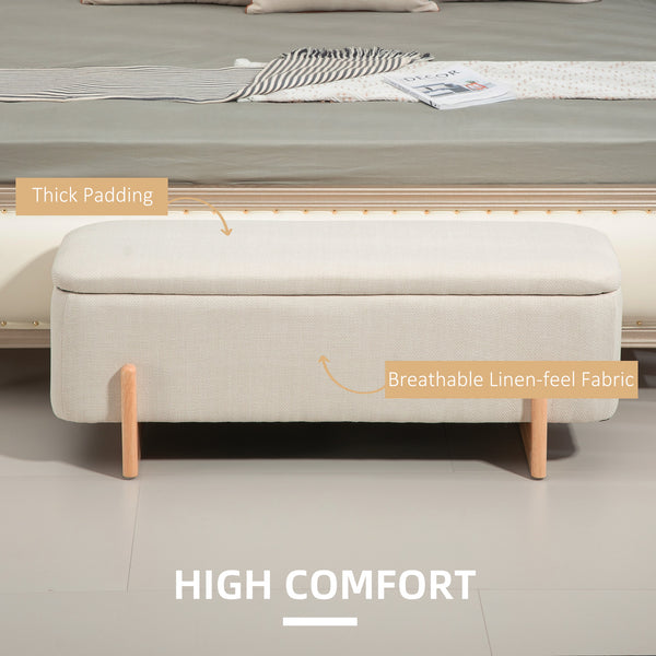 Banc ottoman avec rangement et assise rembourrée – Blanc crème