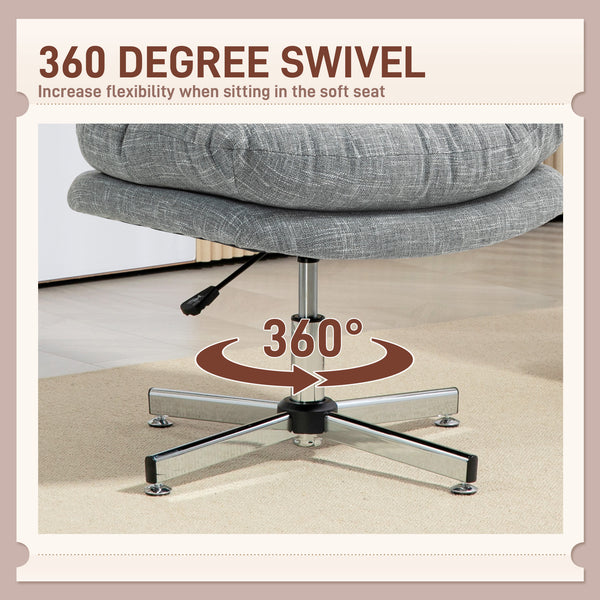 Office chair without armrests with wide padded seat and adjustable height, grey.