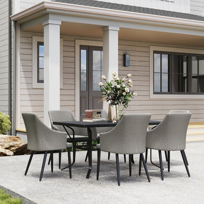 7 Piece Wicker Garden Furniture Set with Cushions, Parasol Hole, Slatted Top, for Garden, Porch, Balcony