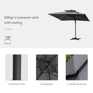 Parasol déporté de 10 pieds avec 5 angles d'inclinaison réglables, housse de protection, gris anthracite