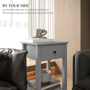 Lot de 2 tables d'appoint avec tiroir et étagère inférieure, table de chevet à 2 niveaux, salon, gris