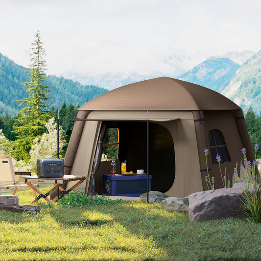 Outsunny Inflatable Camping Tent, 1-2 Person Camping Tent with Hand Pump, Inflatable Tent with Doors, Carry Bag, Khaki and Brown