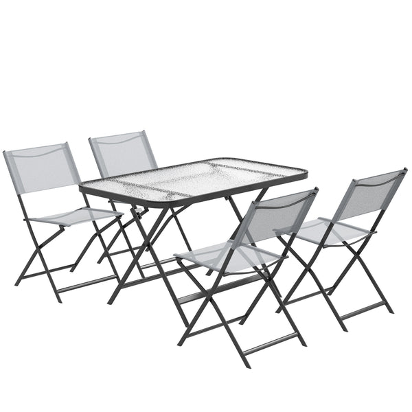 Ensemble de salle à manger et chaises de jardin pliables 5 pièces pour 4 personnes avec grande table rectangulaire en verre, gris