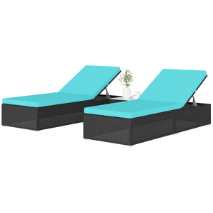 Set of 2 sun loungers and 1 table in synthetic rattan