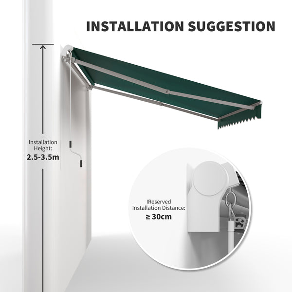12' x 8' Retractable Awning Patio Awnings Sun Shade Shelter with Manual Crank Handle, UV & Water-Resistant Fabric and Aluminum Frame for Deck Balcony Yard, Green