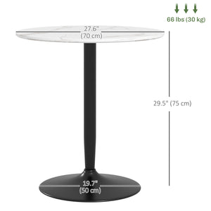 Table de cuisine moderne pour 2 personnes, ronde avec piètement en acier, marbre blanc