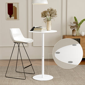 Modern round bar table with steel frame, white