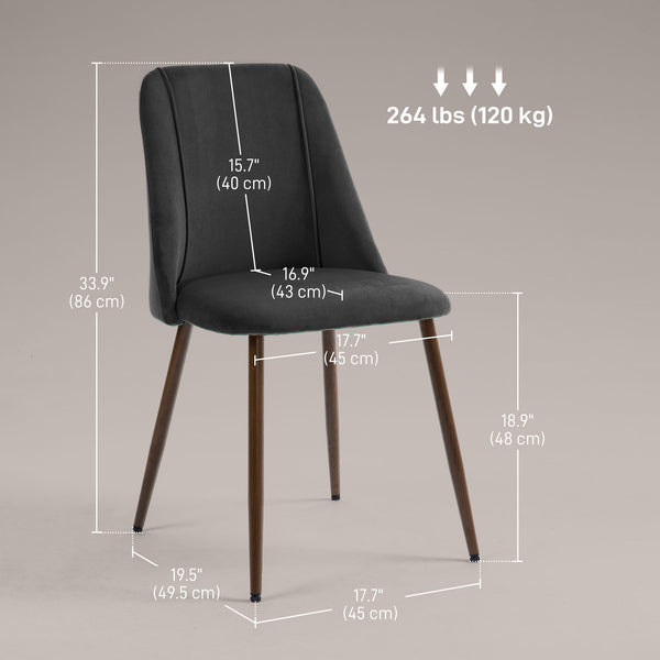 Set of 4 velvet upholstered dining chairs, black