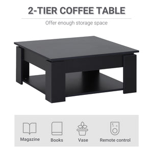 Table basse simple et moderne à 2 niveaux avec étagère inférieure pour salon, noire