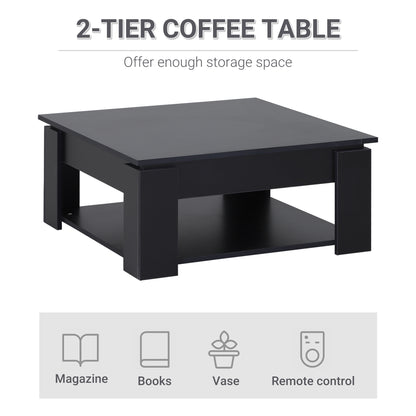 Table basse simple et moderne à 2 niveaux avec étagère inférieure pour salon, noire