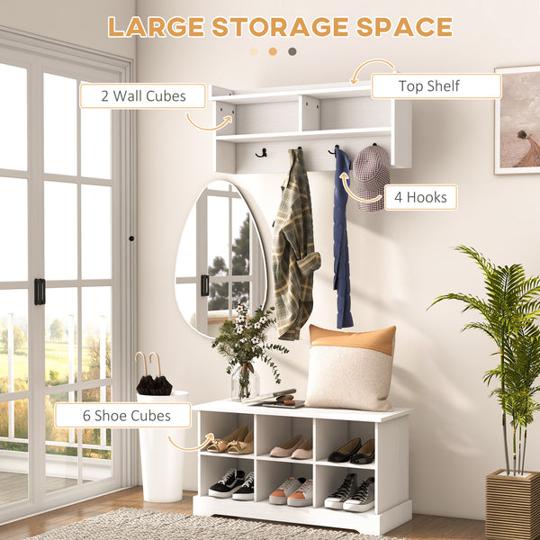 Ensemble porte-manteau et banc à chaussures, blanc