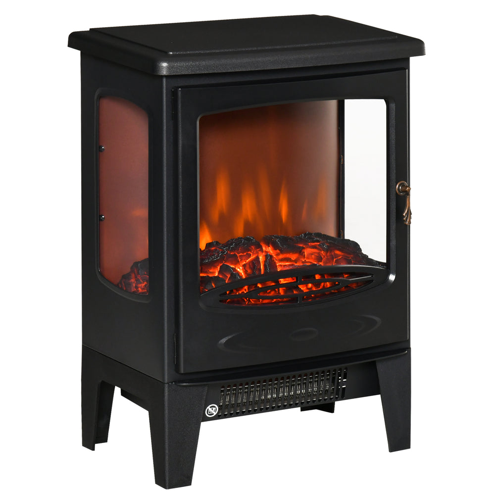 Poêle-cheminée autonome avec effet de flamme réaliste et température réglable 750 W/1 500 W, noir