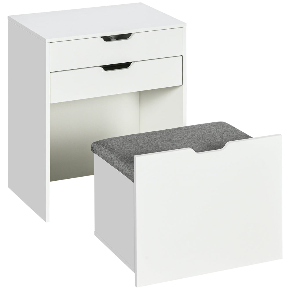 Ensemble coiffeuse avec miroir rabattable, tabouret et 7 compartiments, blanc