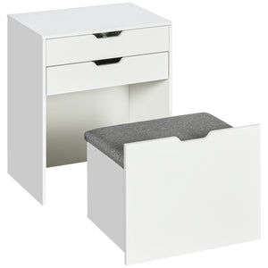 Ensemble coiffeuse avec miroir rabattable, tabouret et 7 compartiments, blanc