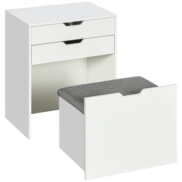 Ensemble coiffeuse avec miroir rabattable, tabouret et 7 compartiments, blanc