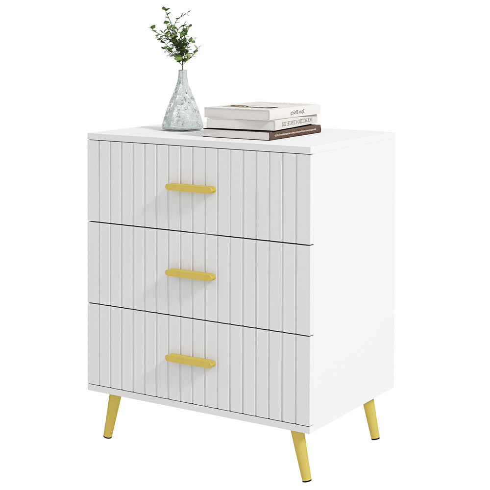 3-drawer chest with aluminium legs and gold handles, white.