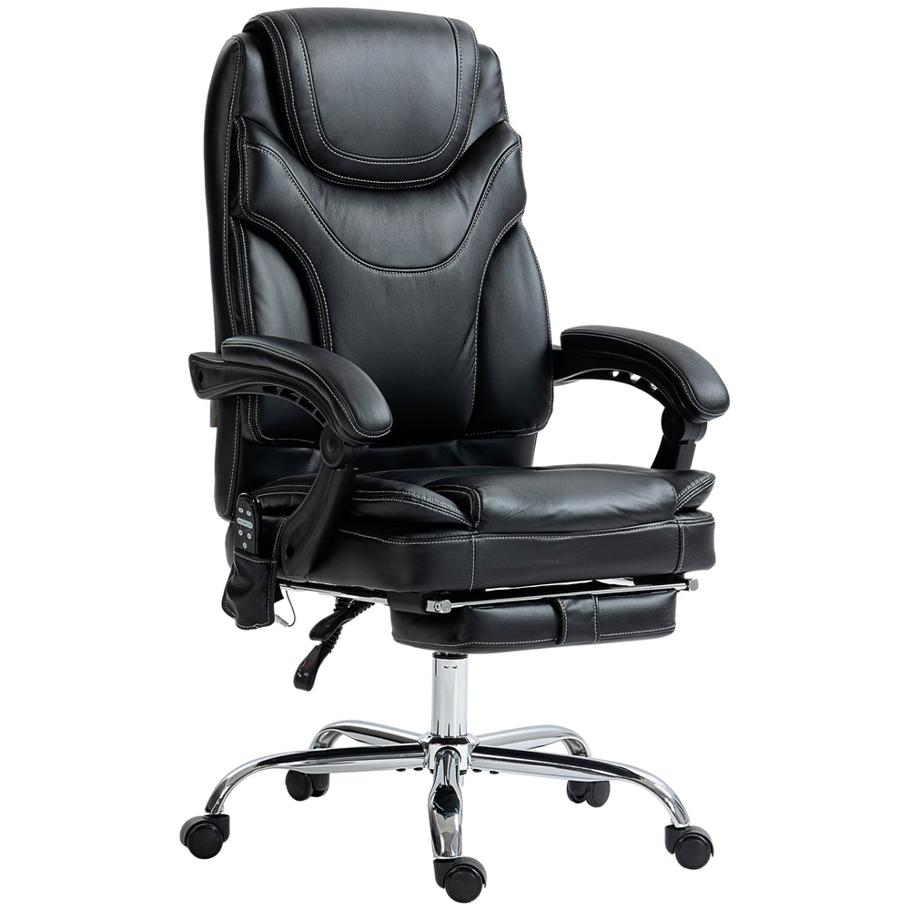 Fauteuil de bureau massant à 6 points de vibration avec repose-pieds, noir